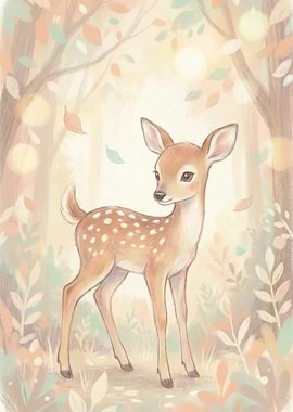 Cute Fawn in Autumn Forest