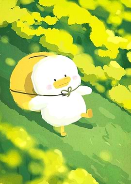 Cute Duck with Backpack in Nature