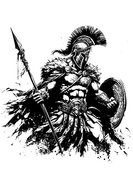 Spartan Warrior Ink Illustration