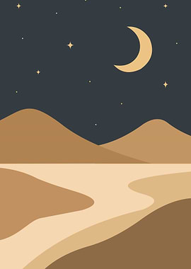 Minimalist Desert Landscape with Moon