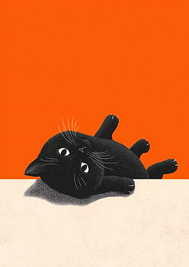 Playful Black Cat Illustration