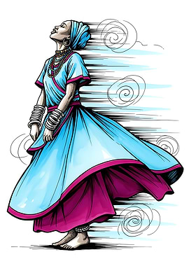 Black Woman in Blue Dress Illustration