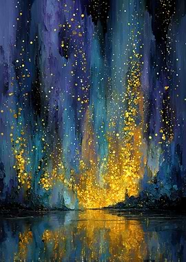 Abstract Waterfall of Gold and Blue