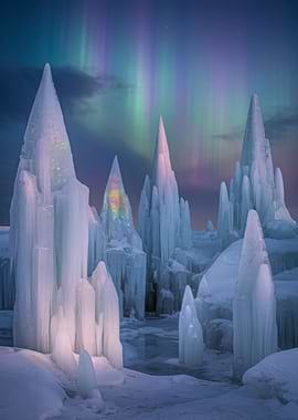 Ice Castles Under Aurora Borealis