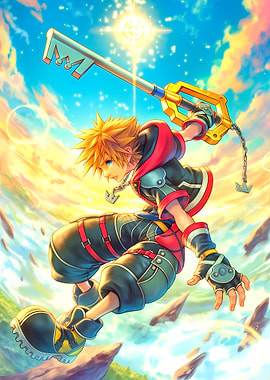 Sora with Keyblade in Kingdom Hearts