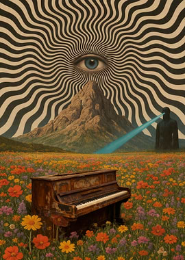 Surreal Landscape with Piano and Eye