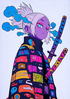 Stylized Samurai Girl with Swords