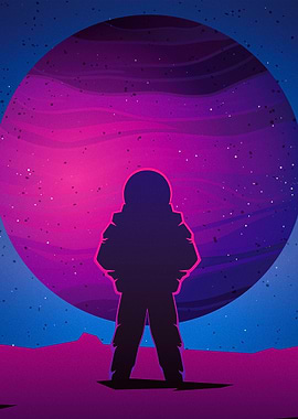 Astronaut Silhouette with Planet Background