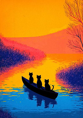 Three Cats in a Boat