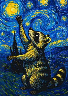 Raccoon Starry Night Art