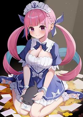 Anime Girl with Cat and Letters