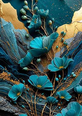 Teal Gold Bluebells Flower