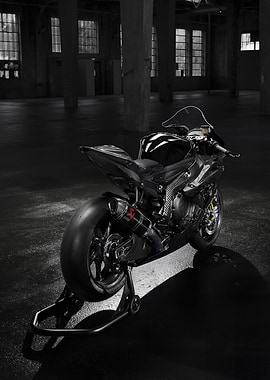 Black Motorcycle in Industrial Setting