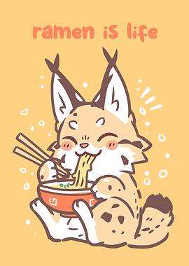 Lynx eating ramen illustration