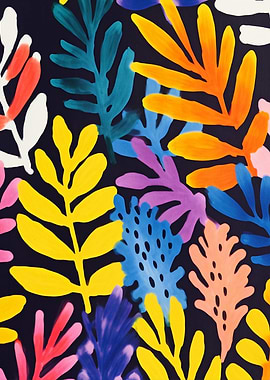 Colorful Abstract Leaf Pattern on Dark