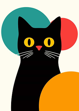 Abstract Black Cat with Colorful Circles