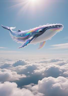 Whale flying over clouds