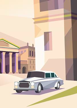 Classic Car in European Cityscape