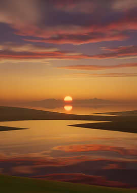 Serene Sunset Over Water Landscape