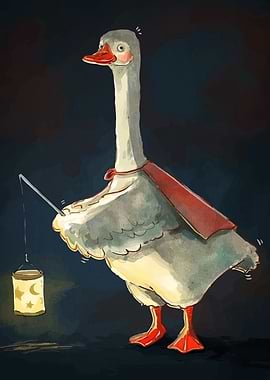 Goose with Lantern and Cape Illustration