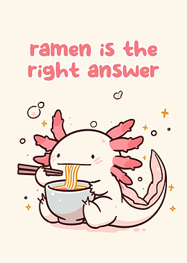 Axolotl eating ramen illustration