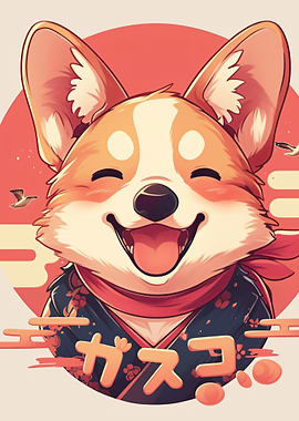 Happy Corgi in Kimono
