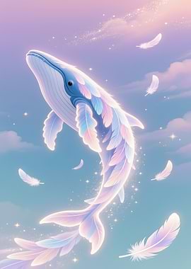 Feathered Whale in Pastel Sky