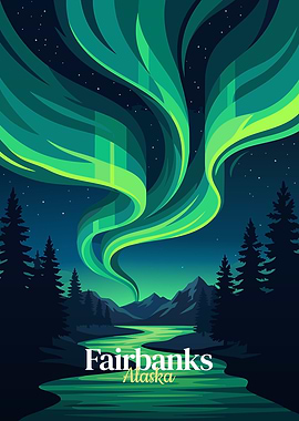 Fairbanks Alaska Northern Lights Landscape