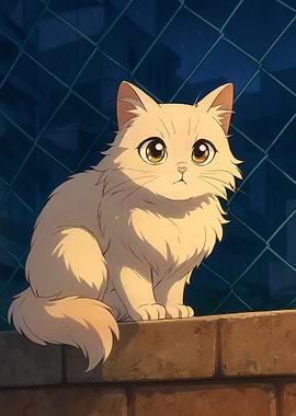 Anime Style Cat on Brick Wall