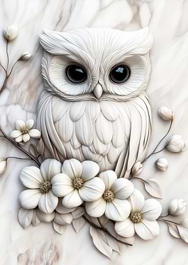 White Owl with Flowers