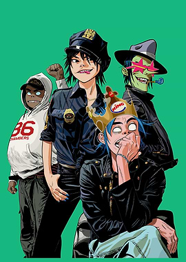 band members on green background