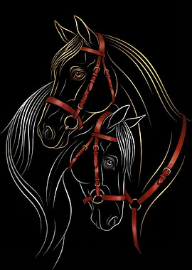 Two Horses with Red Bridles