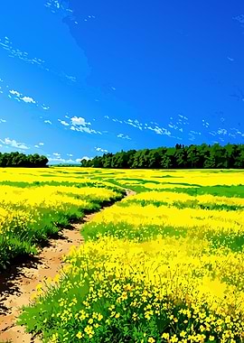 Yellow Flower Field Under Blue Sky