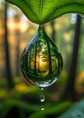 Forest Reflection in Water Drop