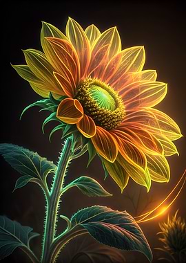 Glowing Sunflower on Dark Background