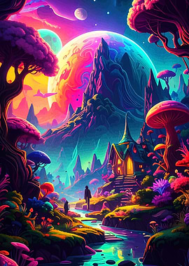 Psychedelic Fantasy Landscape with Figures