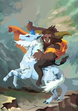 Minotaur riding a unicorn monster family