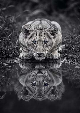 Lion Cub Reflection