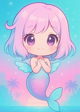 Cute Chibi Mermaid with Pastel Colors