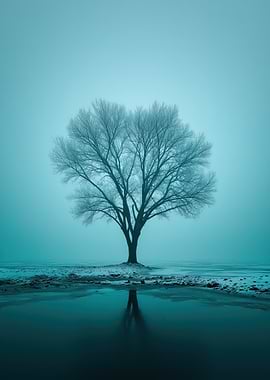 Solitary Tree in Misty Landscape