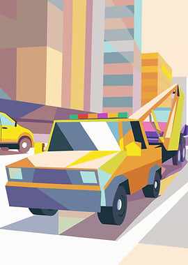 City Tow Truck Geometric Illustration