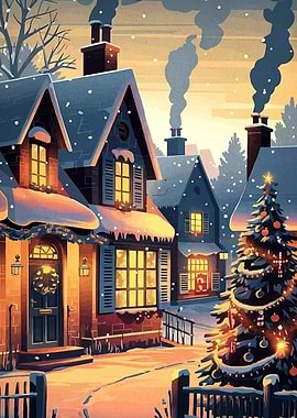 Winter Village Christmas Scene