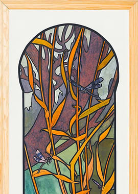 Dragonflies and Reeds Art Nouveau Style, alphonse mucha art