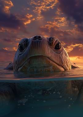 Sea Turtle at Sunset