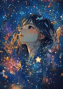 Anime Girl Gazing at the Stars