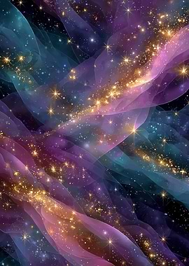 Abstract Space Nebula with Golden Stars