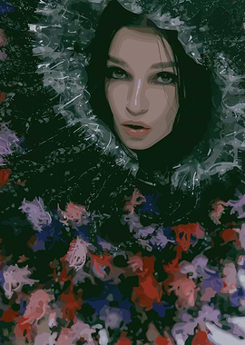 Abstract Portrait with Floral Elements