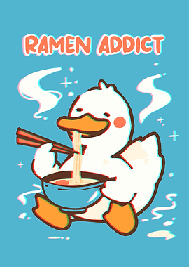 Ramen Addict Duck Cartoon