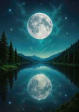 Moonlit Lake Reflection