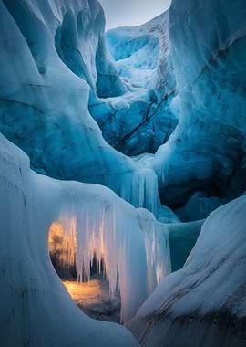 Ice Cave with Icicles and Light